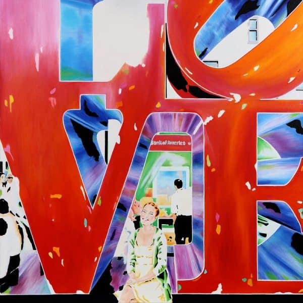 Carola Paschold -Love Skulptur von Robert Indiana, NY, gemalt mit junger Frau