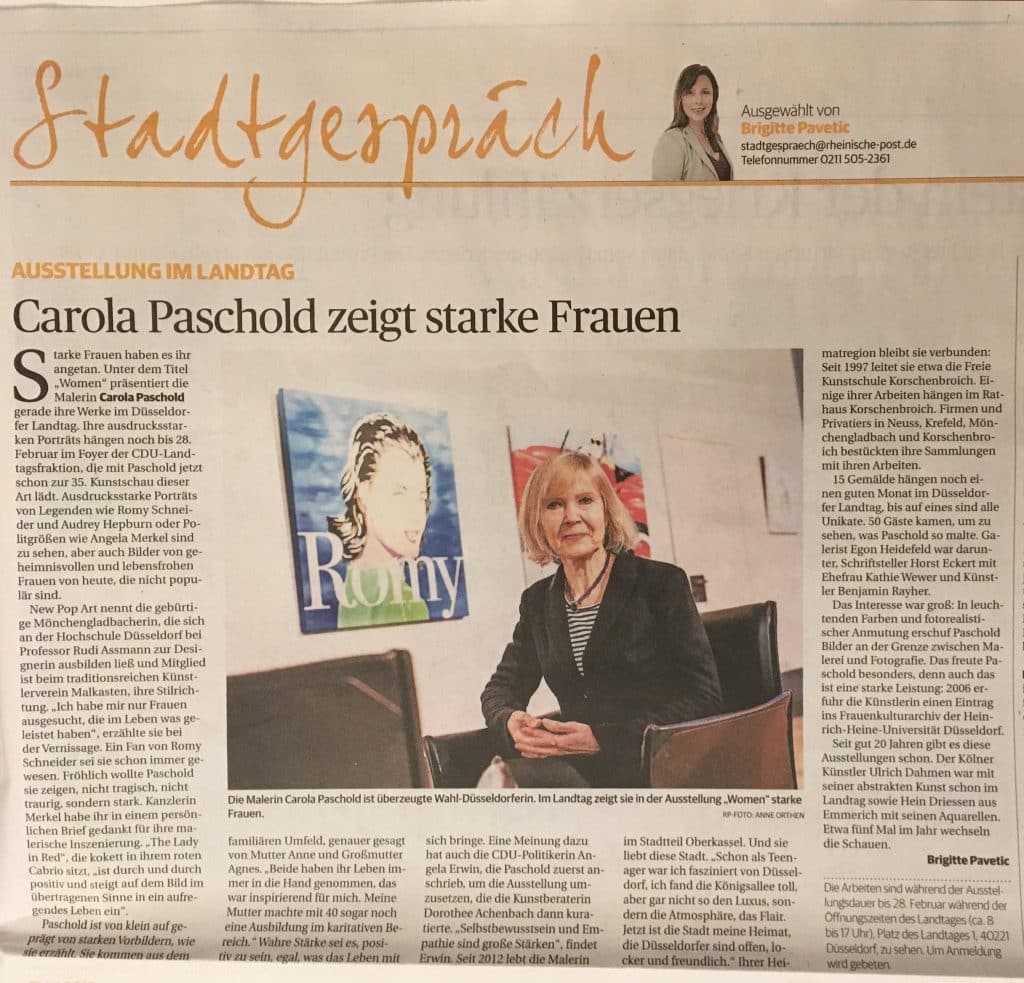 Carola Paschold zeigt starke Frauen - Artikel RP Düsseldorf - Brigitte Pavetic- Kunst Düsseldorf